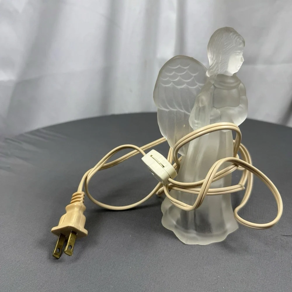 Clear‎ Frosted Glass 6 inch Lighted Angel Playing Harp Figurine Nightlight